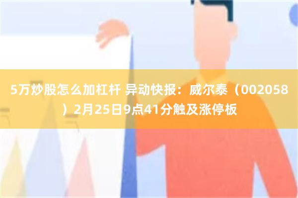 5万炒股怎么加杠杆 异动快报：威尔泰（002058）2月25日9点41分触及涨停板